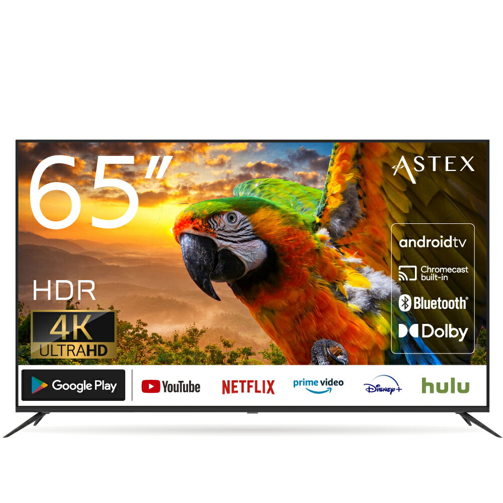 【話題のチューナーレステレビ ポイント5倍！5/20 23:59迄】 WIS Android TV ネット動画視聴専用 65インチ 4K スマートテレビ OkGoogle VOD機能 Wi-Fi内蔵 IPSパネル Bluetooth対応 Player YouTube NETFLIX Prime Video Disney+ hulu TVer dTV