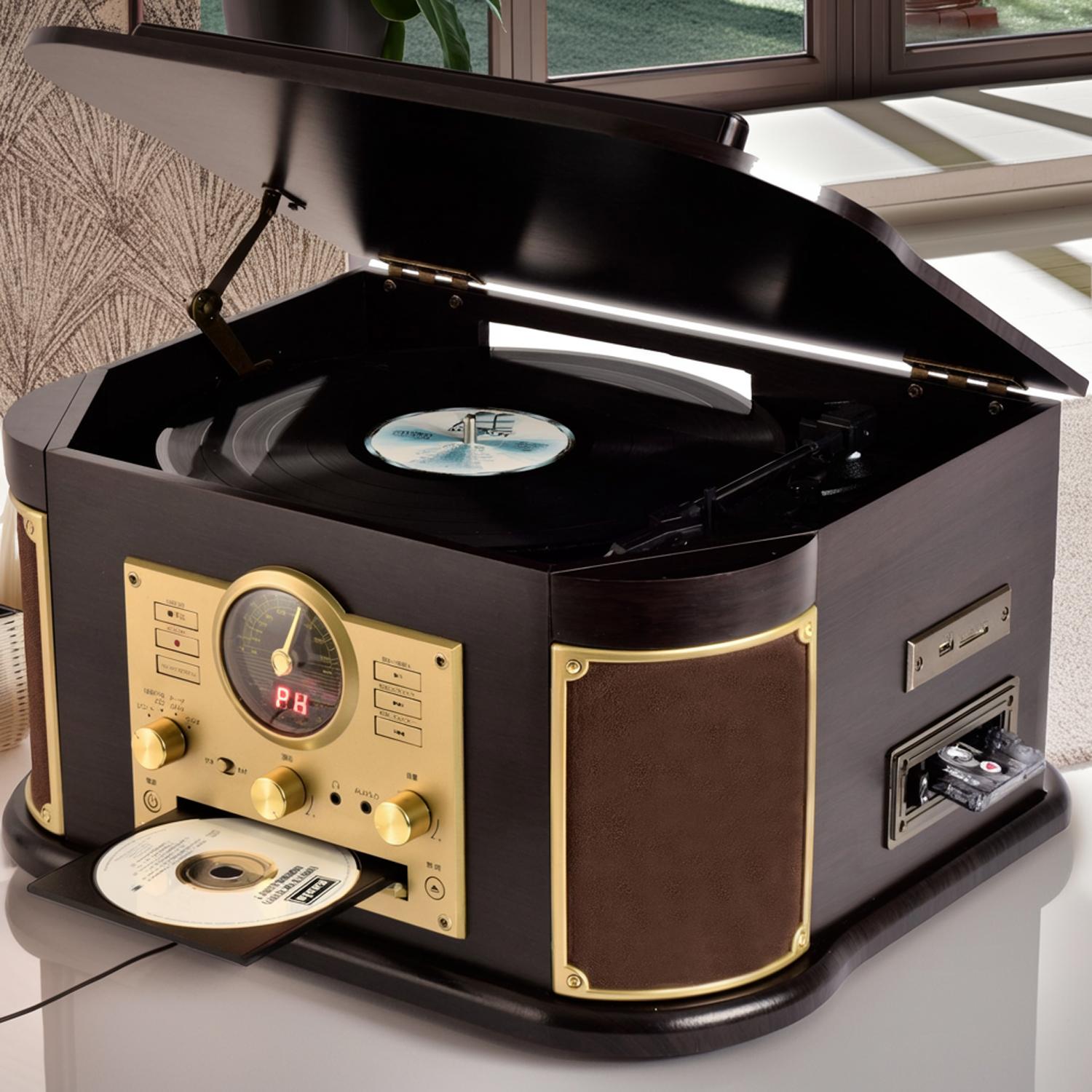 山善 YAMAZEN キュリオム マルチレコードプレーヤー リモコン付き ( CD レコード カセットテープ AM FMラジオ USB SD ) MRP-M10...