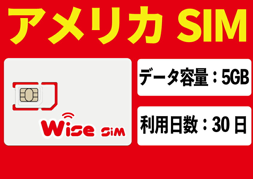 【WISE SIMハワイ・アメリカ プリペイドSIM 利用期間30日 データ容量5GB prepaid sim USA America travel SIM 有効期限2025年5月31日迄