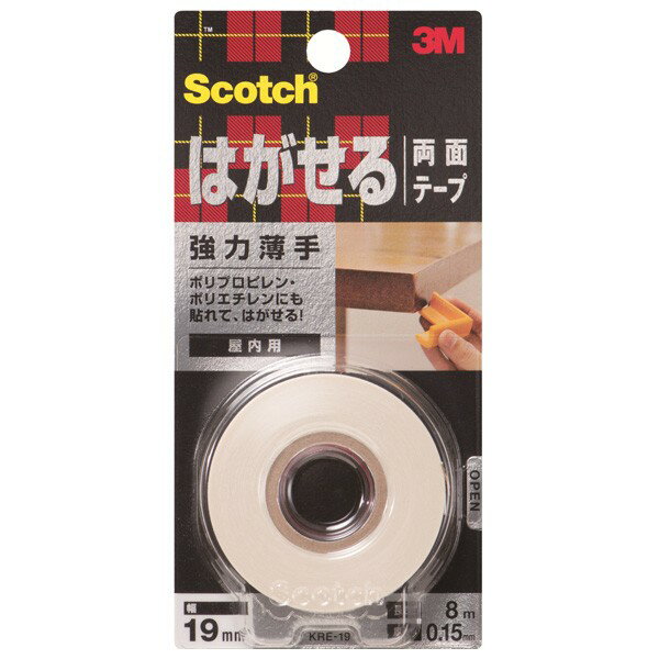 Scotch はがせる両面テープ 強力薄手 KRE-19 3M 幅12mm 長さ8m 厚み0.15mm 屋内用 M6