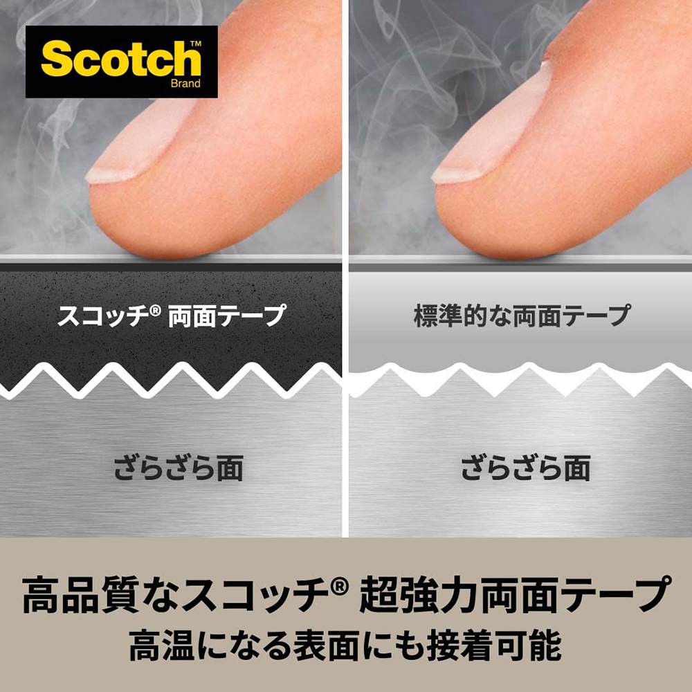 ワイズライフの両面テープ スコッチ 超強力両面テープ 耐熱用 ×10巻 幅19mm×長さ1.5m×厚み0.8mm KHR-19R 3M 両面テープ 超強力 強力両面テープ 耐熱両面テープ M1｜アングル3