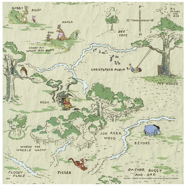 送料無料 アサヒペン くまのプーさんふすま紙 地図（ふすま紙2枚組用） 92cm×182cm NTLWP-009F 2