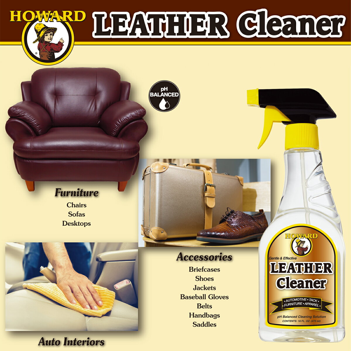 レザークリーナー スムースレザー用クリーナー 473ml LEATHER Cleaner 16oz. HOWARD 革製品 手入れ レザーケア 革 手入れ 革 メンテナンス 革クリーナー