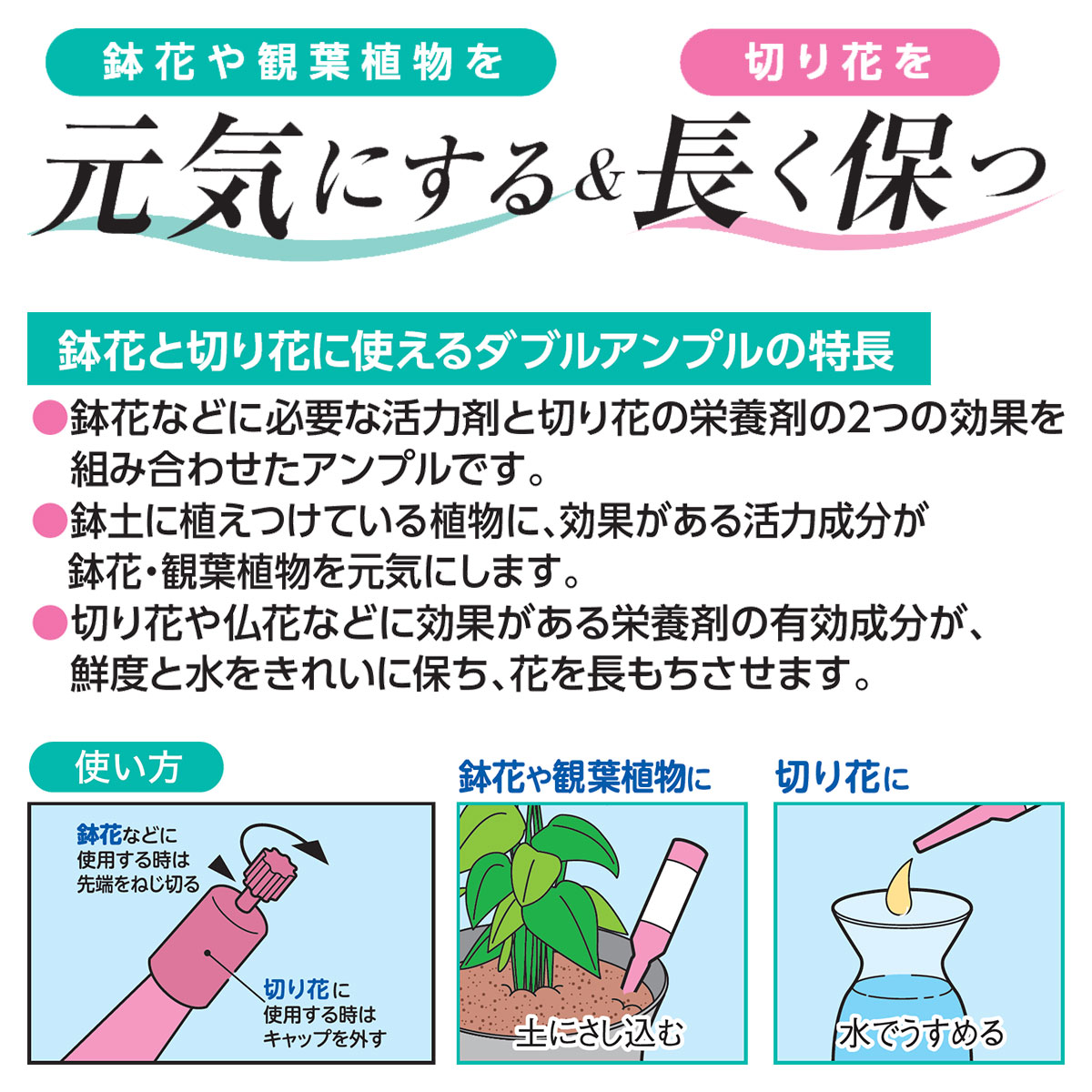 活力液＆切り花栄養剤 鉢花と切り花に使えるダブルアンプル 30ml×10本 ハイポネッ...