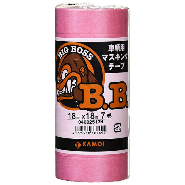 マスキングテープ 車輌塗装用マスキングテープ BIG BOSS 7巻パック 18mm×18m カモ井加工紙 養生テープ テープ マステ 粘着テープ マスキング 和紙