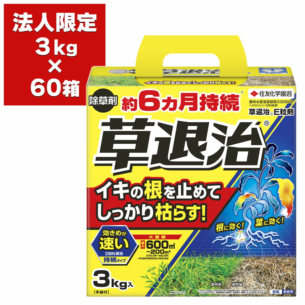 法人限定 除草剤 草退治E 粒剤 3kg ×60箱 KINCHO園芸 顆粒 除草剤 強力 除草剤 草退治 除草剤 ヘキサジノン 粒剤 除草剤 草退治E 除草剤 速効