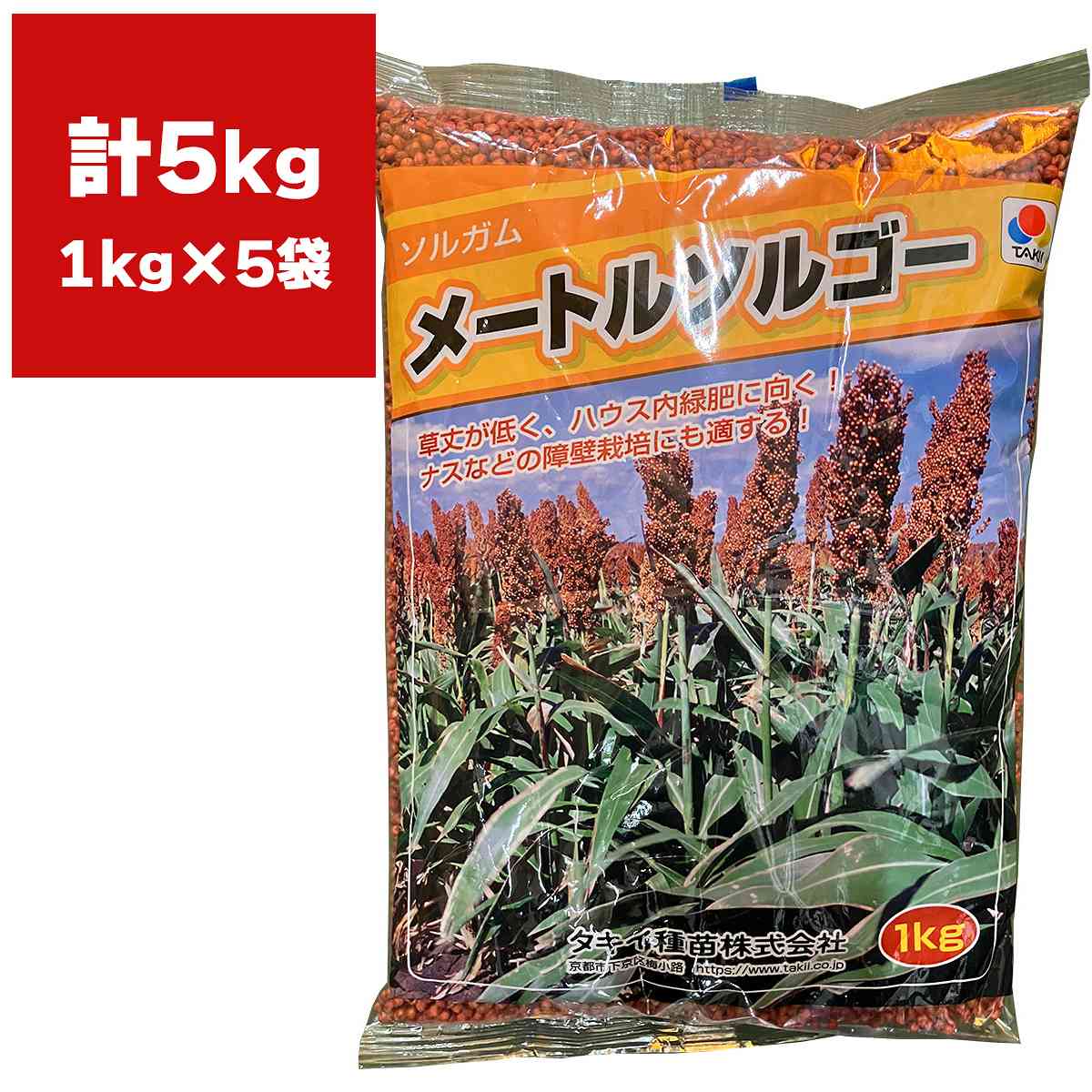 ソルガム メートルソルゴー 5kg (1kg×5袋) タキイ種苗 緑肥 種子 緑肥 種 子実型 早生 ソルゴー 種子 ソルガム 種子 緑肥の種 緑肥の種子 牧草 種子