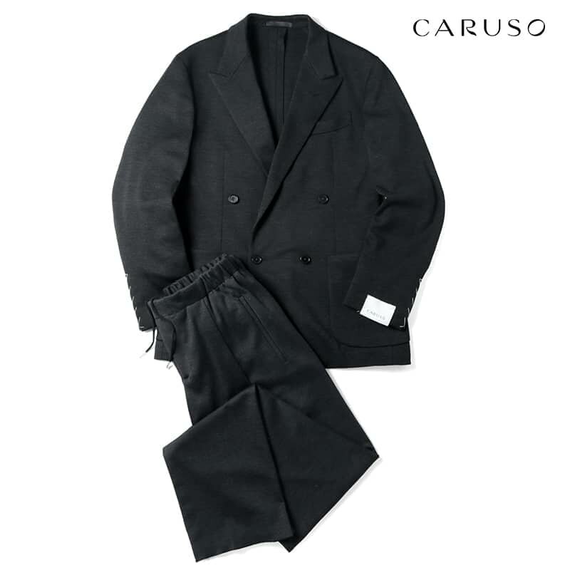 CARUSO / カルーゾ|ウールジャージー4Bダブルセットアップスーツ(¨BUTTERFLY¨ Suit)|(チャコールグレー)| 春夏 ジャージースーツ イージースーツ メンズ イタリア アウトレット