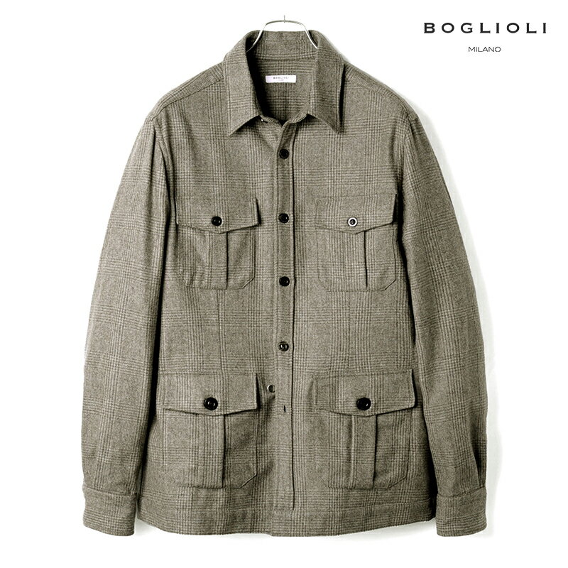 ボリオリ 【60%OFF】BOGLIOLI / ボリオリ｜ウールフランネルグレンチェック柄シャツジャケット｜（グレージュ）｜ 秋冬 4ポケットジャケット シャツジャケット メンズ イタリア アウトレット