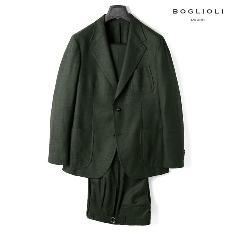 【60%OFF】BOGLIOLI / ボリオリ｜ウールウーステッドフランネル2Bスーツ｜（オリーブグリーン）｜ 秋冬 スーツ フラノスーツ セットアップ メンズ イタリア アウトレット 1