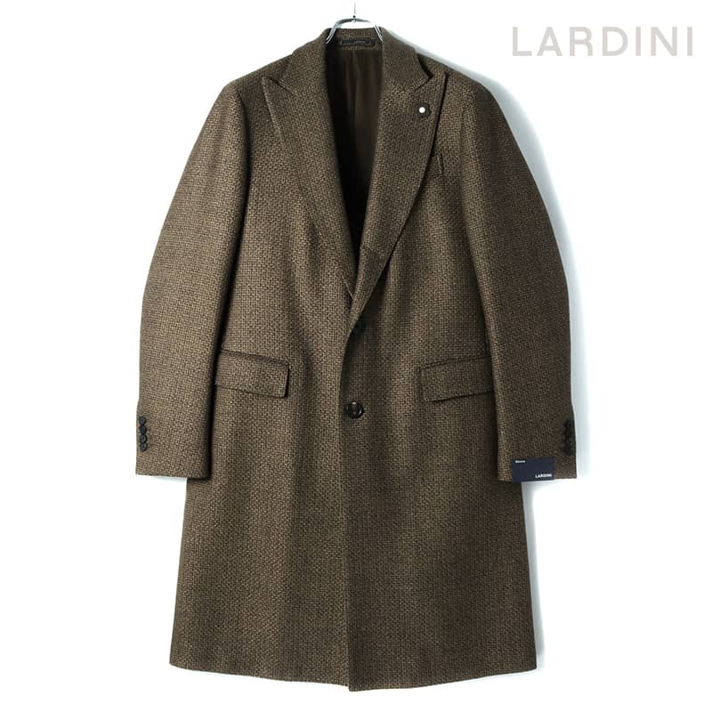 ラルディーニ LARDINI / ラルディーニ｜ウールシルクカシミヤソフトツイード3Bチェスターコート｜（ブラウン×ブラック）｜ 秋冬 テーラードコート ツイードコート アウター メンズ イタリア アウトレット