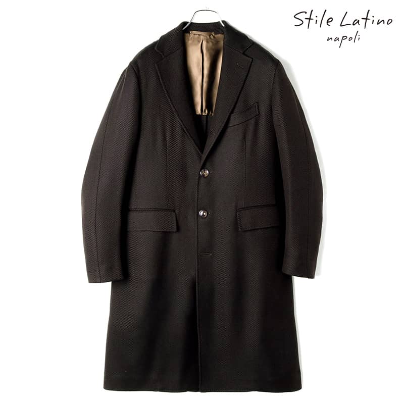 スティレ ラティーノ チェスターコート メンズ 【45%OFF】Stile Latino / スティレラティーノ｜ウールカシミヤカルゼ4Bチェスターコート(EOLO)｜（ダークブラウン×ブラック）｜ 秋冬 アットリーニ テーラードコート アウター メンズ イタリア アウトレット