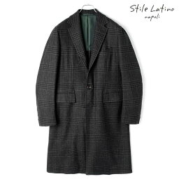 スティレ ラティーノ チェスターコート メンズ 【45%OFF】Stile Latino / スティレラティーノ｜ウールライトツイードグレンチェック柄3Bチェスターコート(EOLO)｜（ブラック×グレー）｜ 秋冬 アットリーニ テーラードコート アウター メンズ イタリア アウトレット