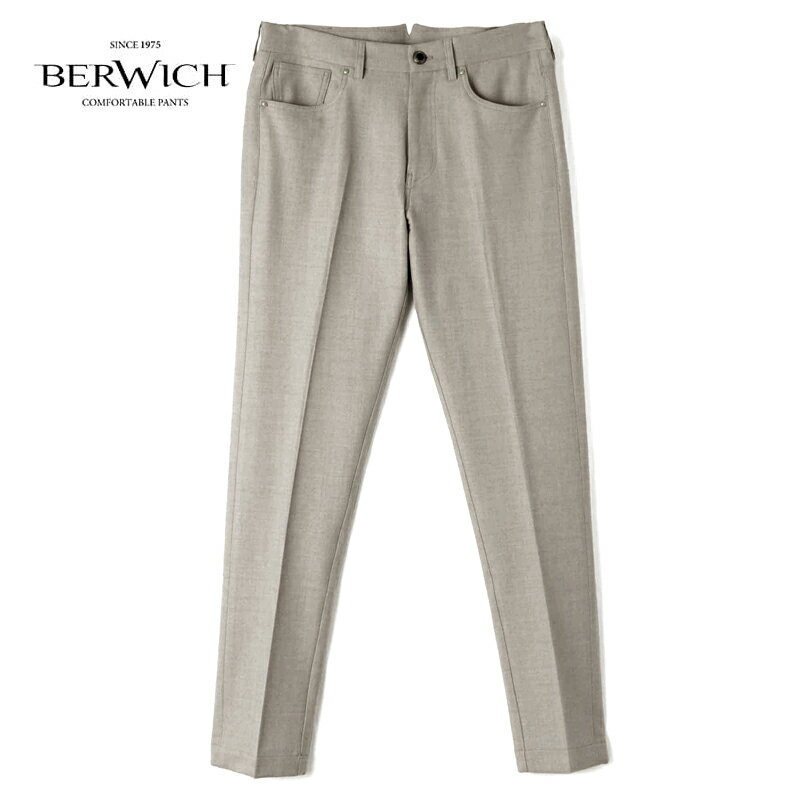 【50%OFF】BERWICH / ベルウィッチ|ウールストレッチライトフランネル5ポケットテーパードパンツ(BAROLO185/LP1913X)|(ライトグレージュ)| 秋冬 バローロ ボトムス ウールサキソニー ヴァージンウール メンズ イタリア アウトレット