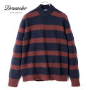 Drumohr / ドルモア|鹿の子編み×リブ編み切替しボーダー柄カシミヤミドルゲージモックネックニット(D5K144PR)|(ネイビー×ブリックレッド)| 秋...