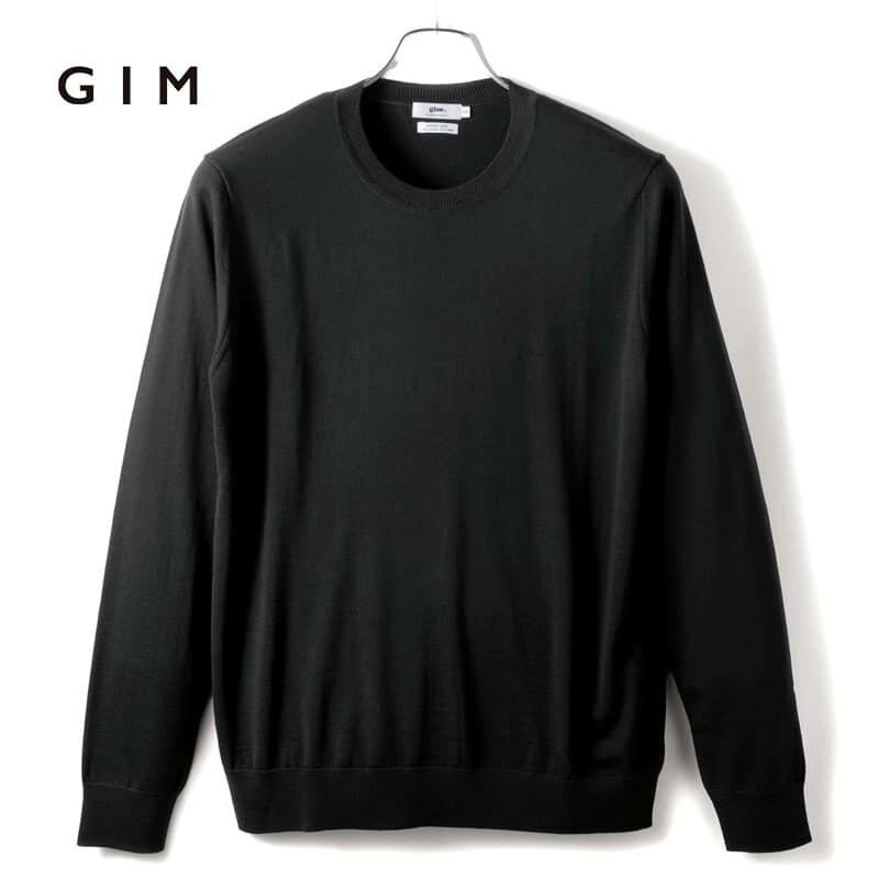 GIM / ジム｜Super140'sウルトラスーパーファインウール30Gクルーネックニット｜（ブラック）｜ 秋冬 セーター ハイゲージニット 丸首 メンズ ユニセックス 日本製 アウトレット その1