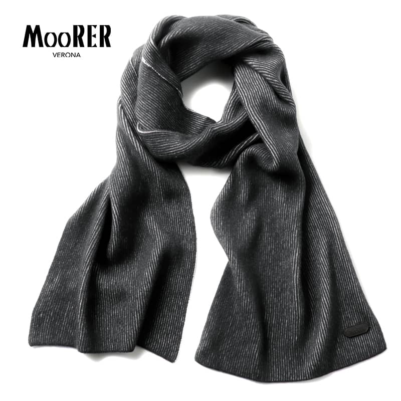 【50%OFF】MOORER / ムーレー|カシミヤリブ編みニットマフラー(HOBART-CWV)|(CARBON/SHARK)| 秋冬 ストール カシミアマフラー ギフト メンズ イタリア アウトレット