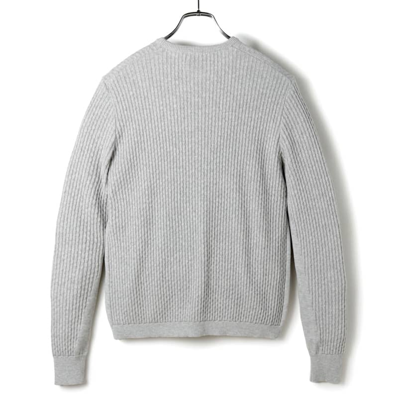 【40%OFF】RIVORA / リヴォラ｜コットンカシミヤケーブル編みクルーネックニット(R23-MKT001)｜（グレー）｜ 3シーズン ケーブルニット セーター 超長綿 カシミア メンズ 日本製 アウトレット