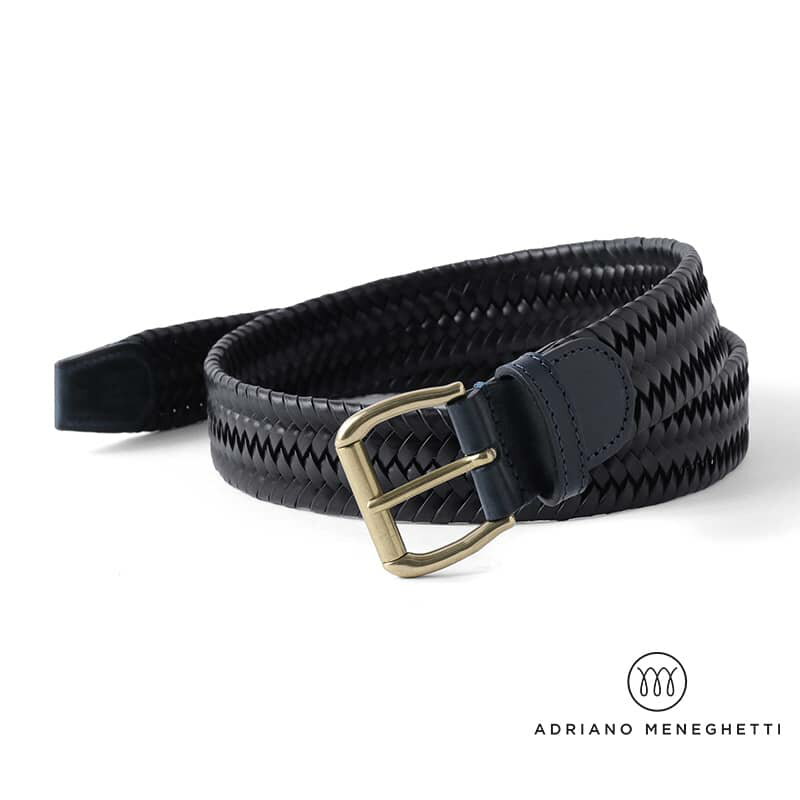 メッシュベルト 【30%OFF】ADRIANO MENEGHETTI / アドリアーノ メネゲッティ ｜ エラスティックレザーメッシュベルト(JERRY) ｜ （ダークネイビー） ｜ レザーベルト 革ベルト 編み込みベルト メンズ イタリア アウトレット