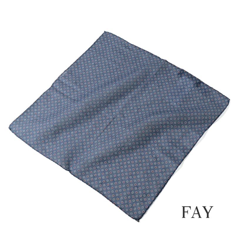【70%OFF】Fay / フェイ｜コットンリネン小花柄ポケットチーフ(T30004-68)｜（ネイビー基調）｜ 【ネコポス対応】/春夏 チーフ 小物 ギフト メンズ イタリア アウトレット