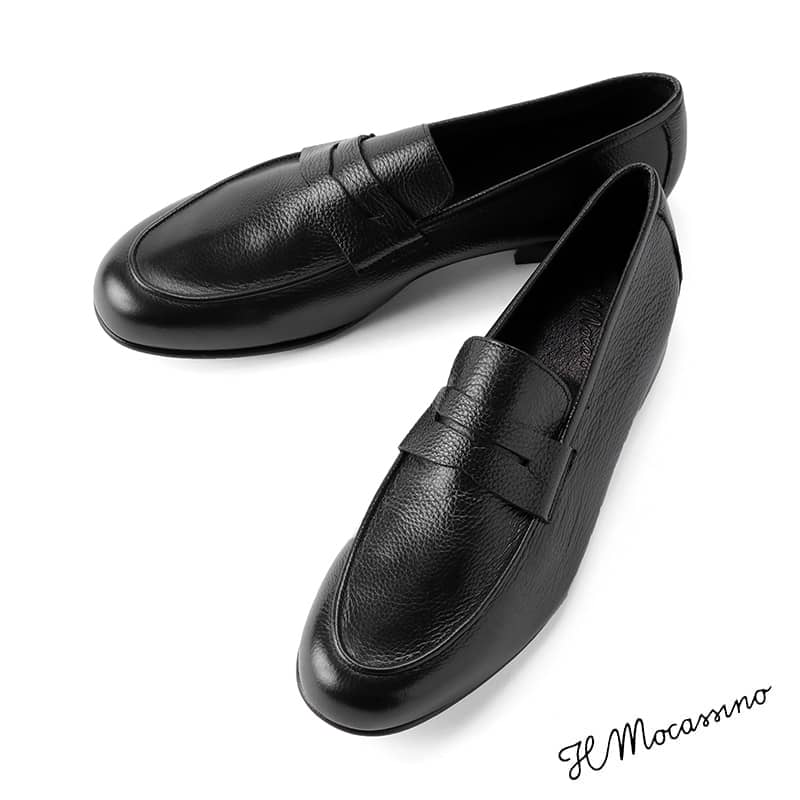 IL MOCASSINO / イルモカシーノ｜グレインレザーコインローファー(TASCA BL)｜（ブラック）｜ ローファー スリッポン ペニーローファー シボ革 メンズ イタリア アウトレット