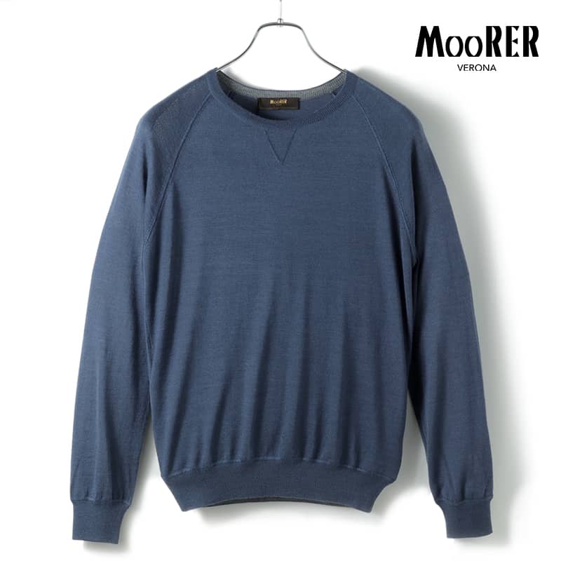 【40%OFF】MOORER / ムーレー｜ウールシルクカシミヤハイゲージクルーネックニット(PICO-ZEF)｜（DENIM）｜ 春夏 サマーニット セーター 丸首 メンズ イタリア アウトレット