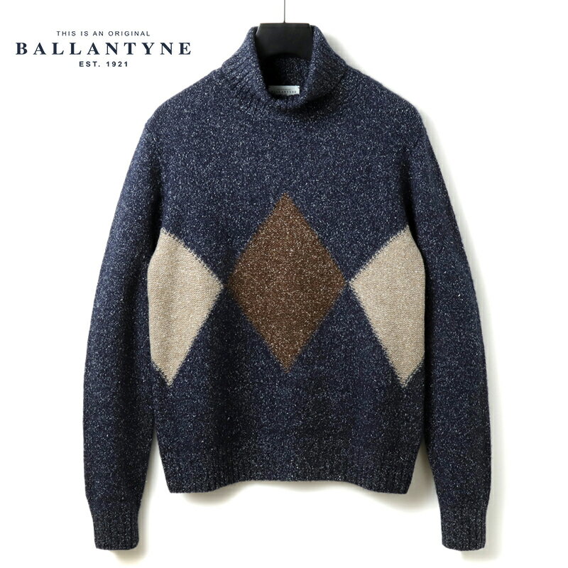 【35%OFF】BALLANTYNE / バランタイン|アーガイル柄ウールシルクミドルゲージタートルネックニット(B2P215 5W122)|(メランジネイビー...