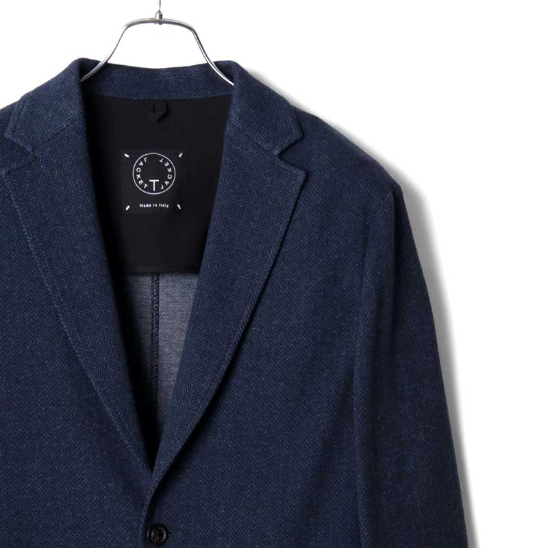 【50%OFF】T-JACKET / ティージャケット｜コットンヘリンボーンジャージー2Bアンコンジャケット(51G419JR)｜（ネイビー基調）｜ 秋冬 T-ジャケット TONELLO トネッロ テーラードジャケット シャツジャケット イージージャケット メンズ イタリア アウトレット