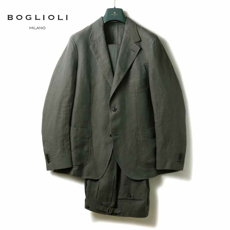 【50%OFF】BOGLIOLI / ボリオリ|ウォッシュドリネンヘリンボーン2Bスーツ(WINDSOR)|(ダークオリーブグレー)| 春夏 ウィンザー セット...