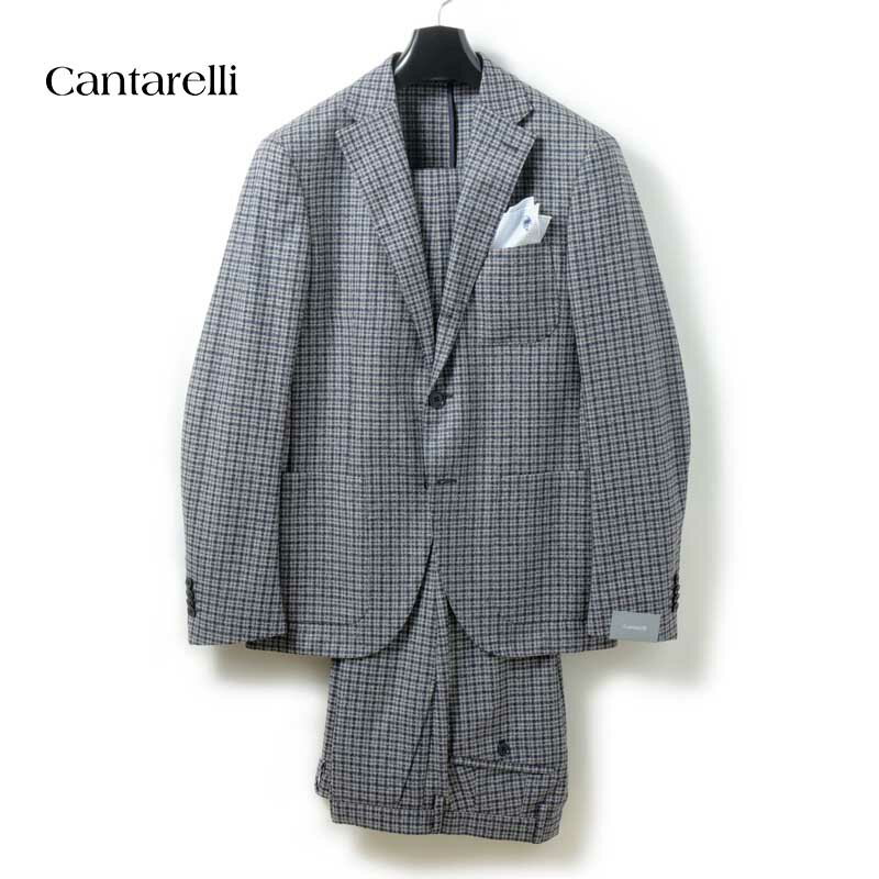 Cantarelli / カンタレリ|チェック柄ウールライトツイード3Bスーツ(100076/35/38977)|(ライトグレー基調)| 秋冬 テーラードジャケット ウール シルク リネン フランネル メンズ イタリア アウトレット