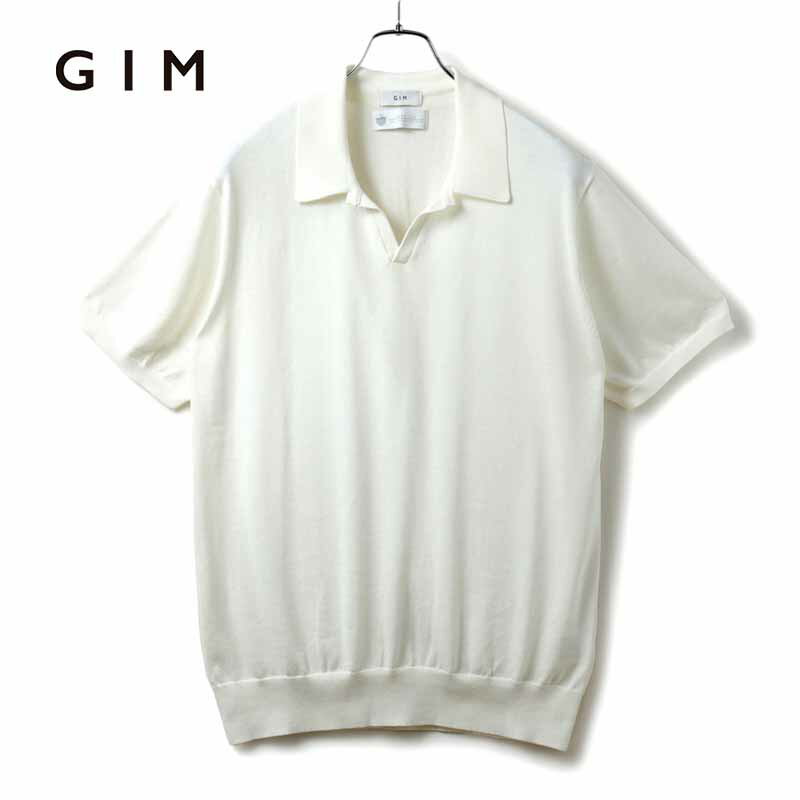 GIM / ジム｜アメリカンシーアイランドコットン14G半袖スキッパーニットポロシャツ｜（オフホワイ