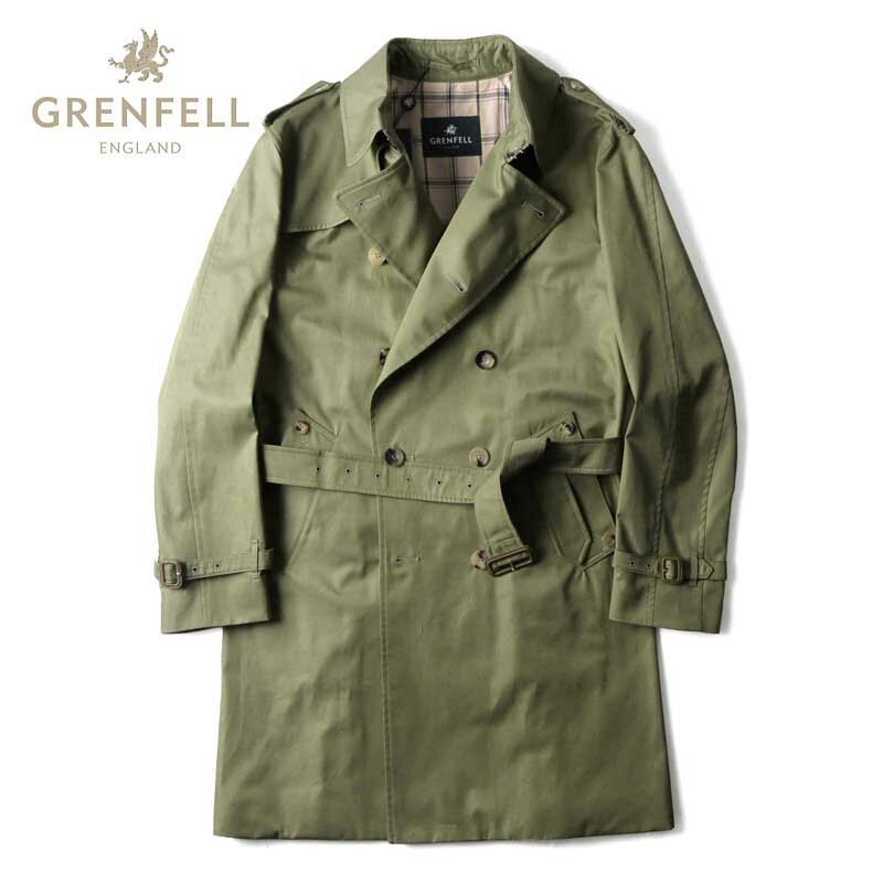 【15%OFF】GRENFELL / グレンフェル|コットンギャバジングレンフェルクロストレンチコート(KENSINGTON 2)|(オリーブ)| 3シーズン ...