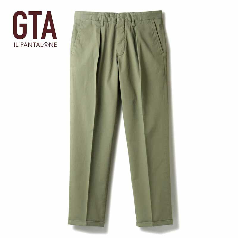 【40%OFF】GTA / ジーティーアー|コットンストレッチピケ1プリーツテーパードパンツ(ALESSANDRO/61476)|(モスグリーン)| 春夏 ボトムス スラックス クロップドパンツ アレッサンドロ コットンピケ メンズ イタリア アウトレット