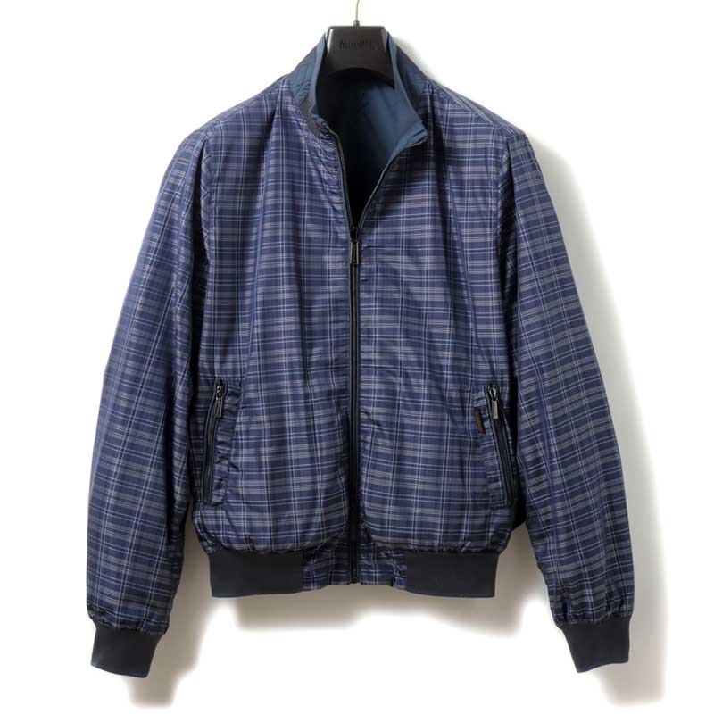 【50%OFF】MOORER / ムーレー｜リバーシブルデザインチェック柄撥水ポリエステルスタンドカラージップブルゾン(AXTEN-MIC)｜（INDIGO/DENIM）｜ 春夏 ボンバージャケット MA-1 ACQUA アクステン メンズ イタリア アウトレット