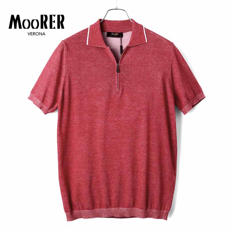 楽天WISE MAN’S STORE 楽天市場店【40％OFF】MOORER / ムーレー｜コットンハイゲージプレーティング半袖ハーフジップニットポロシャツ（COTY-VCR）｜（CORALLO）｜ 春夏 半袖ポロ コットン プレーティングニット ハーフジップニット メンズ イタリア アウトレット