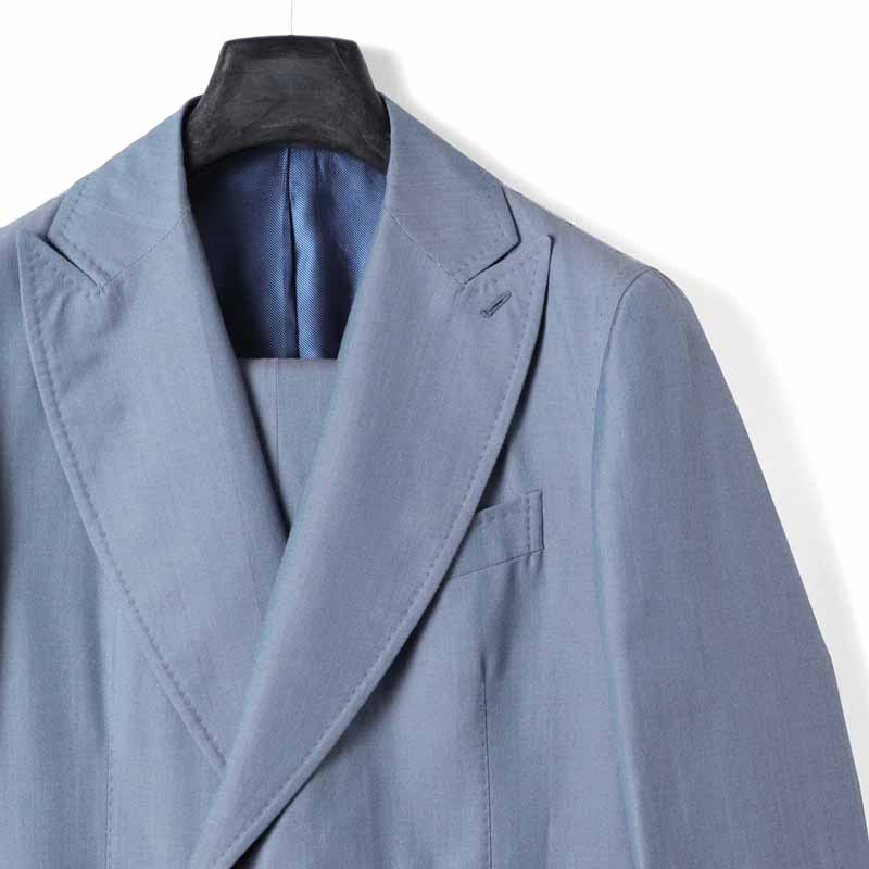 【50%OFF】Stile Latino / スティレラティーノ｜ウールコットンデニム調4Bダブルスーツ(EMILIO)｜（ライトブルー）｜ 春夏 エミリオ アットリーニ ダブルブレストスーツ ビジネス メンズ イタリア アウトレット