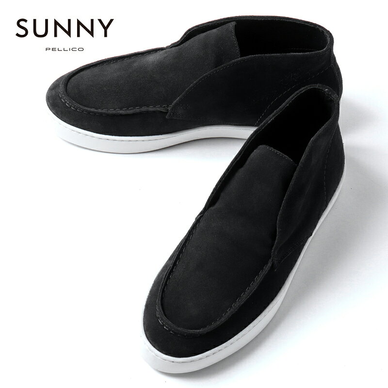 【30%OFF】 PELLICO SUNNY / ペリーコサニー｜スエードレザーモカシン型アンクルブーツ(M007 VELVEX)｜（ブラック）｜ スリッポンシューズ モカシンシューズ チャッカブーツ スニーカー BARTEX メンズ イタリア アウトレット