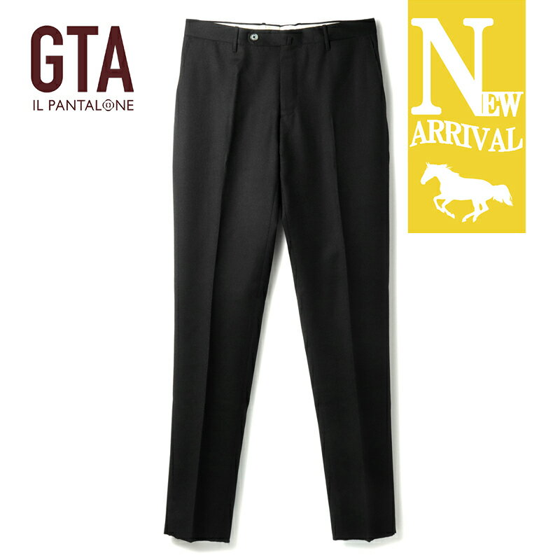 【40%OFF】GTA / ジーティーアー｜ウールサキソニーノープリーツスリムテーパードパンツ(800G JP/17385)｜（ブラック）｜ 秋冬 ボトムス スラックス ノープリーツパンツ ヴァージンウール ライトフランネル メンズ イタリア アウトレット