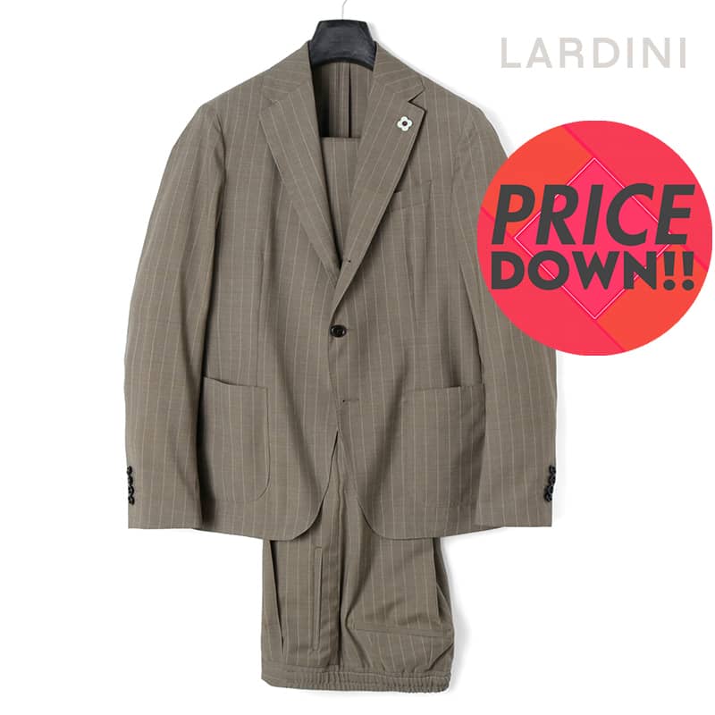 ラルディーニ スーツ LARDINI / ラルディーニ｜ウールトロピカルストライプ柄3Bスーツ(EASY WEAR)｜（ベージュ）｜ 春夏 イージースーツ トラベルスーツ セットアップ ビジネス メンズ イタリア アウトレット