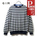GIM / ジム|シーアイランドコットン14Gボーダー柄長袖クルーネックニット|(ネイビー×ホワイト)| 春夏 海島綿 コットンニット セーター ハイゲージニット サマーニット メンズ 日本製 アウトレット