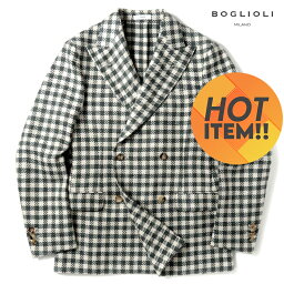 ボリオリ ツイードジャケット メンズ 【60%OFF】BOGLIOLI / ボリオリ｜コットンリネンウールサマーツイードチェック柄4Bダブルジャケット(DOVER)｜（グリーン×オフホワイト）｜ 春夏 ドーヴァー ブレザー メンズ イタリア アウトレット