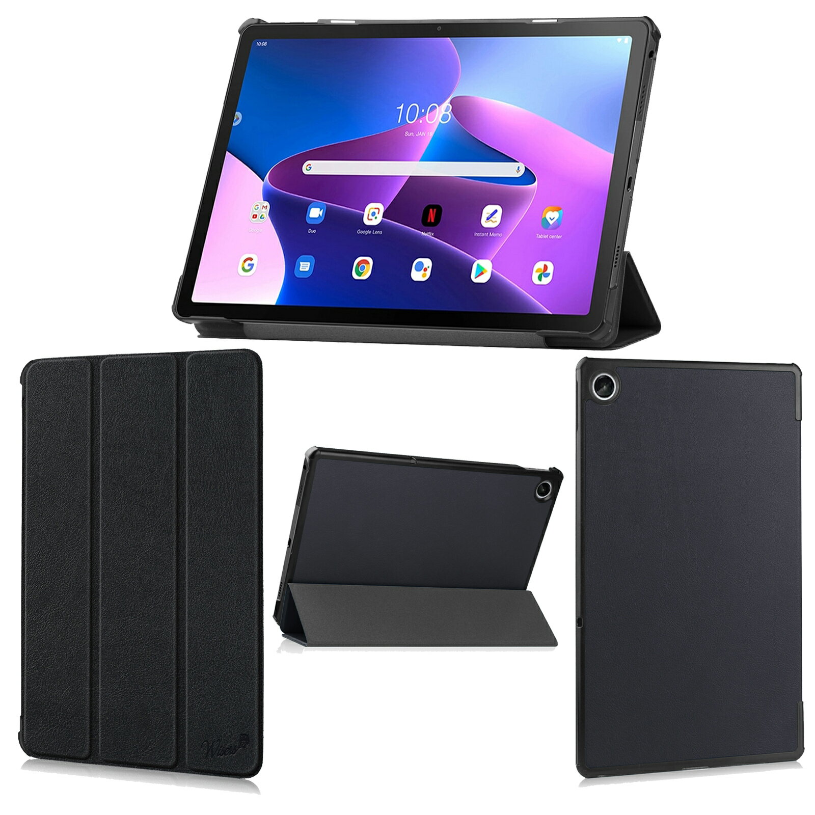 wisers 保護フィルム付き タブレットケース Lenovo レノボ Tab M10 Plus 3rd Gen ZAAM0094JP ZAAN0121JP 10.61インチ 専用 超薄型 スリム ケース カバー 2022 年 新型 全6色　ブラック・ダークブルー・スカイブルー・ピンク ローズゴールド・ゴールド