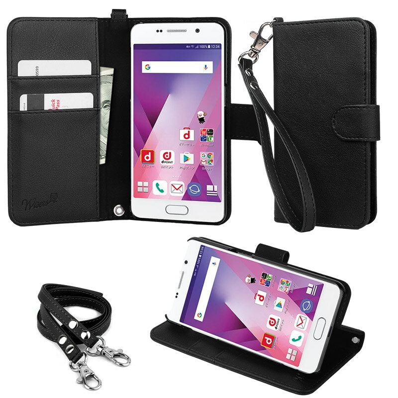 【ストラップ2種付】wisers Samsung サムスン docomo ドコモ Galaxy Feel SC-04J 4.7 インチ スマートフォン スマホ 専用 手帳型 ケース カバー [2017 年 新型] 全6色 ブラック・ホワイト・ダークブルー・ピンク・ローズゴールド・ゴールド