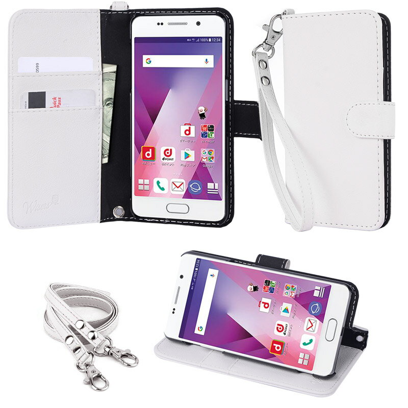 【ストラップ2種付】wisers Samsung サムスン docomo ドコモ Galaxy Feel SC-04J 4.7 インチ スマートフォン スマホ 専用 手帳型 ケース カバー [2017 年 新型] 全6色 ブラック・ホワイト・ダークブルー・ピンク・ローズゴールド・ゴールド