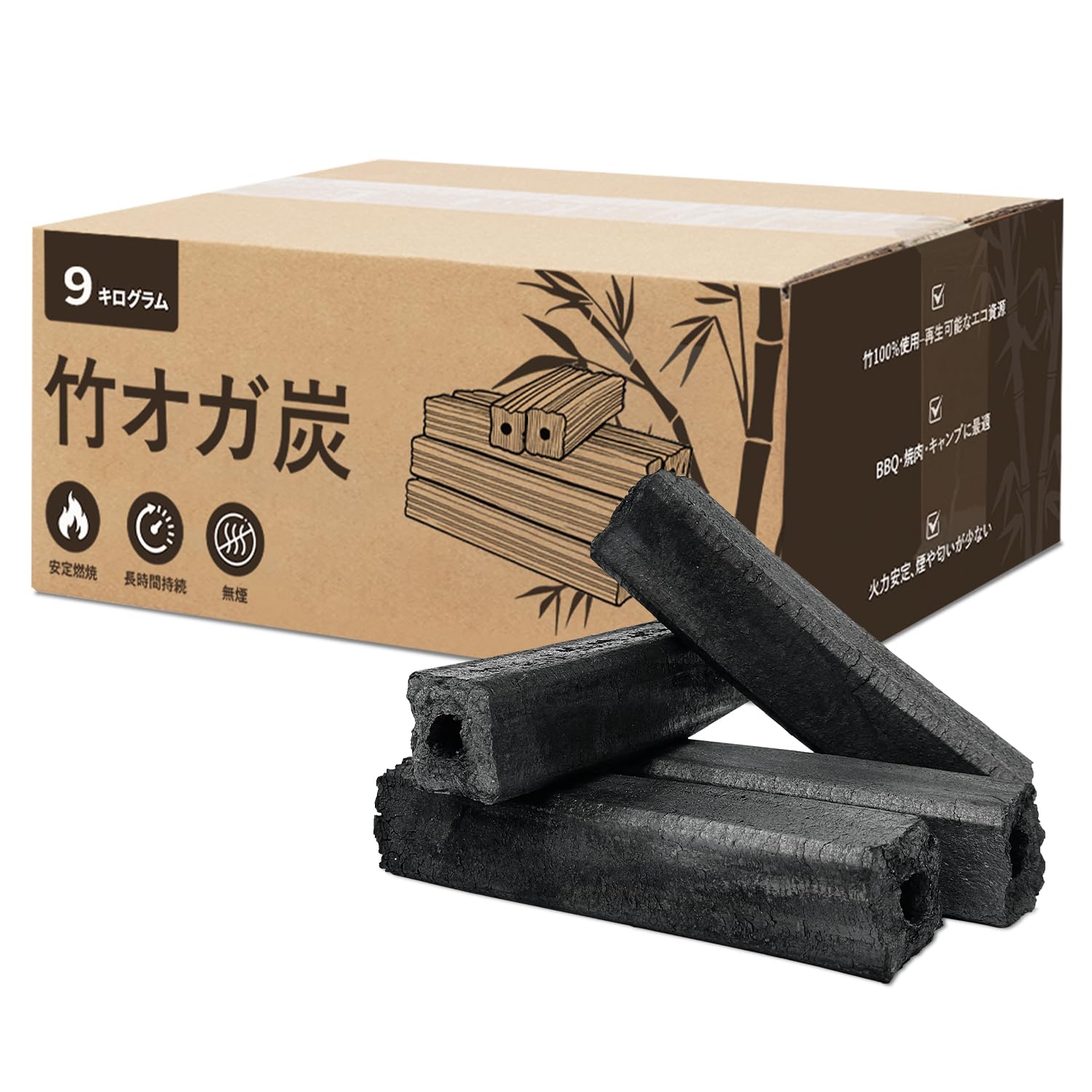 樂天商城 - 【ポイント5倍】高火力 竹炭 オガ炭 3.2kg/9kg/10kg 100%竹製 含炭率90%以上 最大800℃ 長時間燃焼 灰が少ない 無添加 炭 天然竹 BBQ 炭火焼 七輪 キャンプ 業務用 再生可能資源 環境にやさしい