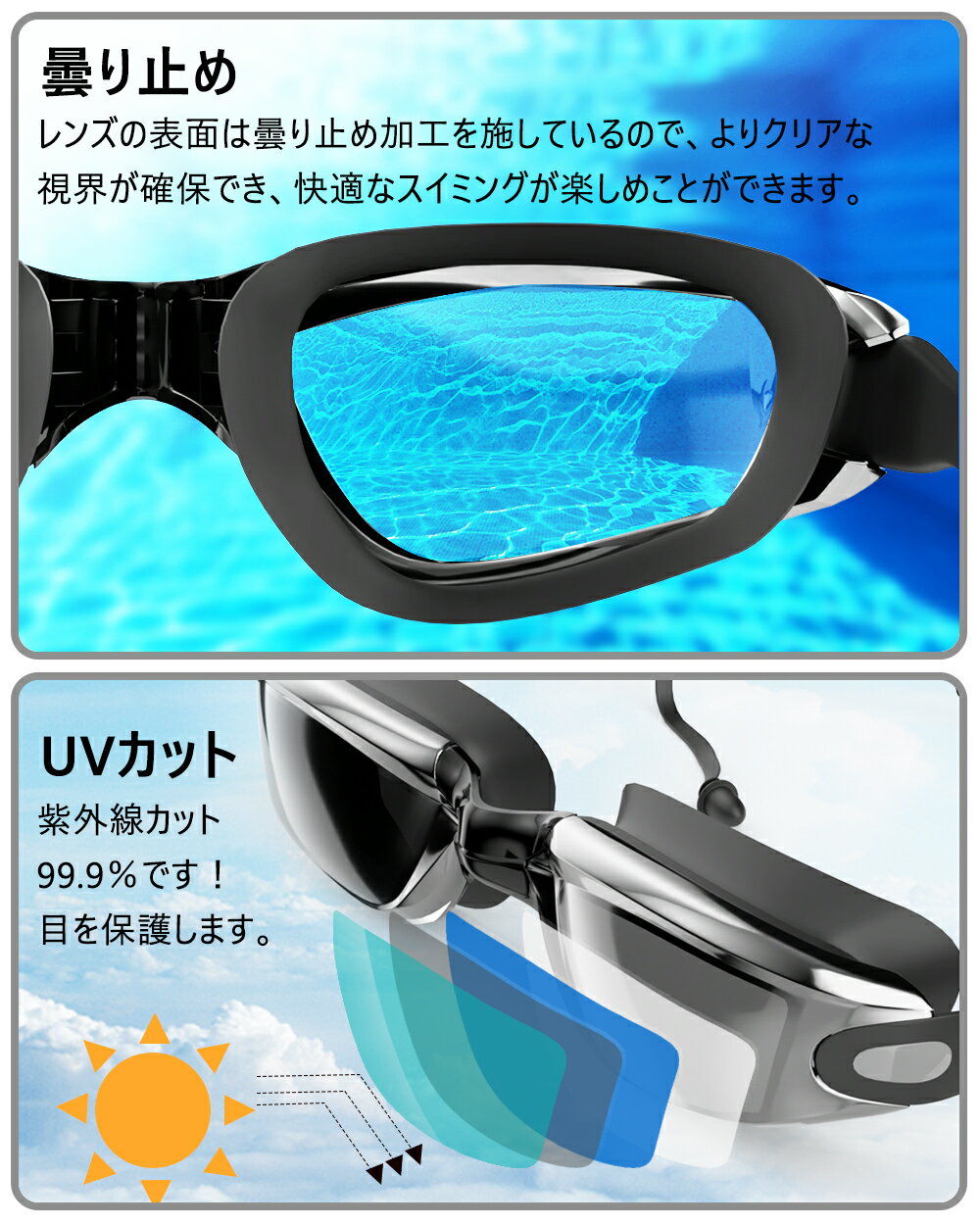 ＼最高150円OFF！／スイミングゴーグル 水泳ゴーグル UVカット 曇り防止 防水 3D人間工学設計 ベルト調節可 男女兼用 保護ケース 鼻ベルト 耳栓が付き【五点セット】 贈り物 3