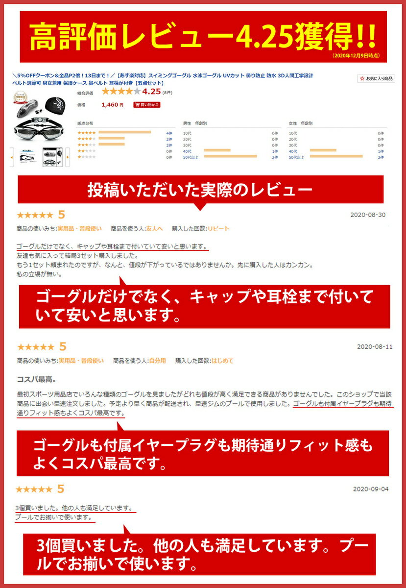 【P2倍+最大150円OFF】スイミングゴーグル 水泳ゴーグル UVカット 曇り防止 防水 3...