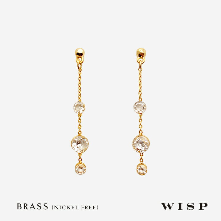 ピアス 揺れる チェーンピアス セラミックポスト つけっぱなしピアス キュービック ゴールド 合金 ニッケルフリーメッキ 金属アレルギー対応 WISP ウィスプ...