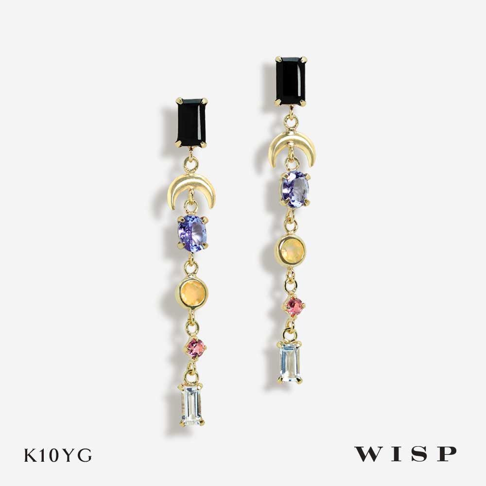 Opal - ピアス オニキス タンザナイト オパール ピンクトルマリン アクアマリン 天然石 カラーストーン マルチカラー 色石 K10 10金 イエローゴールド 月 揺れる ギフト プレゼント 誕生日 WISP ウィスプ ジュエリー