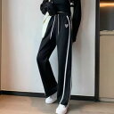 サイドラインパンツ ボトムス パンツ ルームウェア スウェット ジャージ スウェットパンツ レギュラー丈 ワイド ポケット ハイウエスト ウエストゴム カジュア...